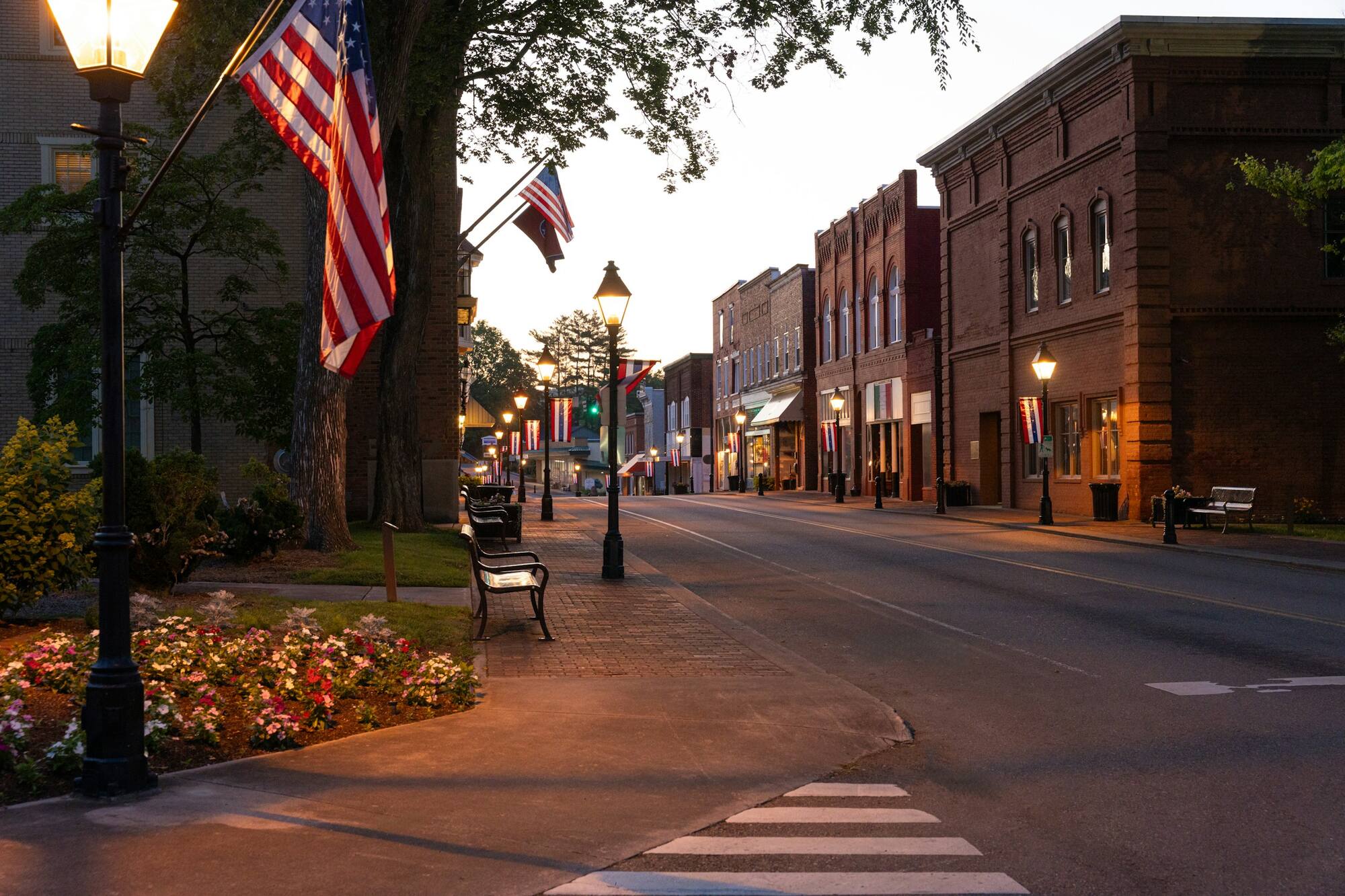 A Connecticut town at dusk